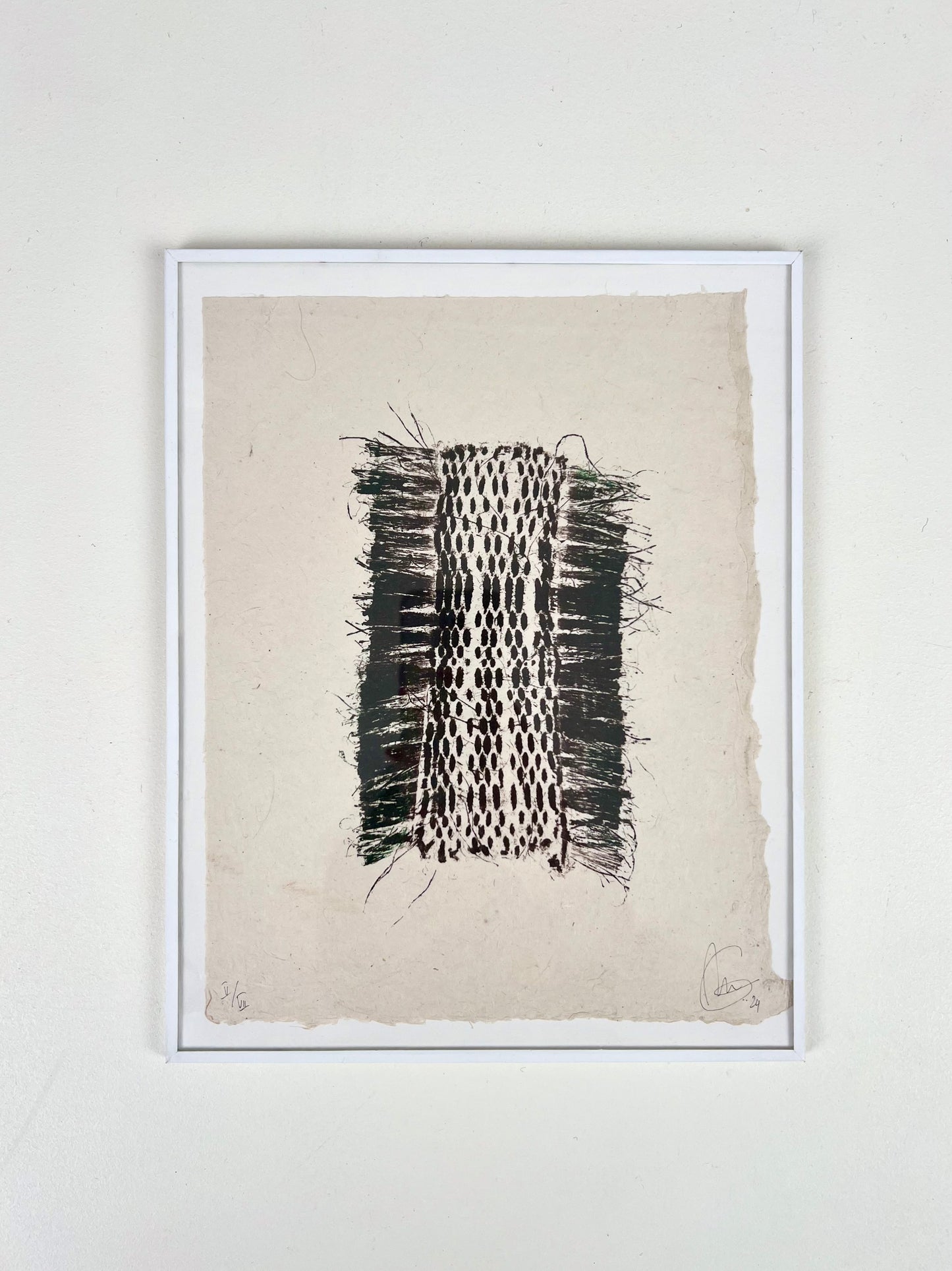 Estampe de tissage marron encadrée sur papier Lokta