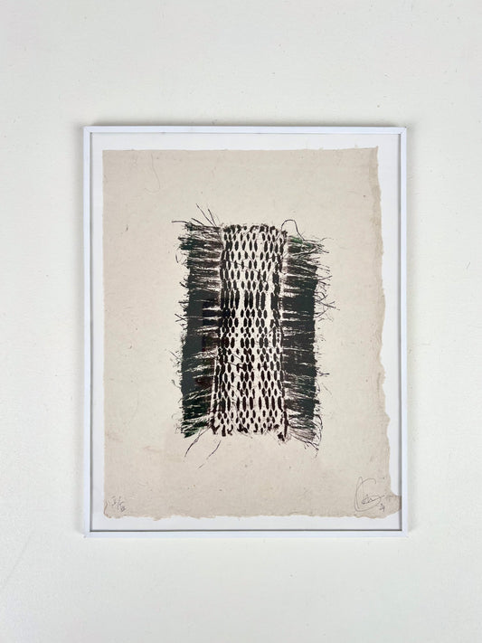 Estampe de tissage marron encadrée sur papier Lokta